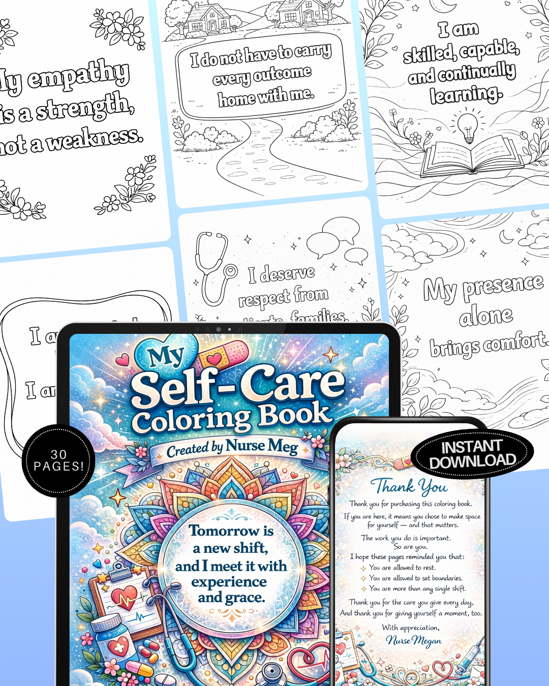 Nurse Self-Care Coloring Book | Affirmation Pages for Burnout Recovery (PDF Download)